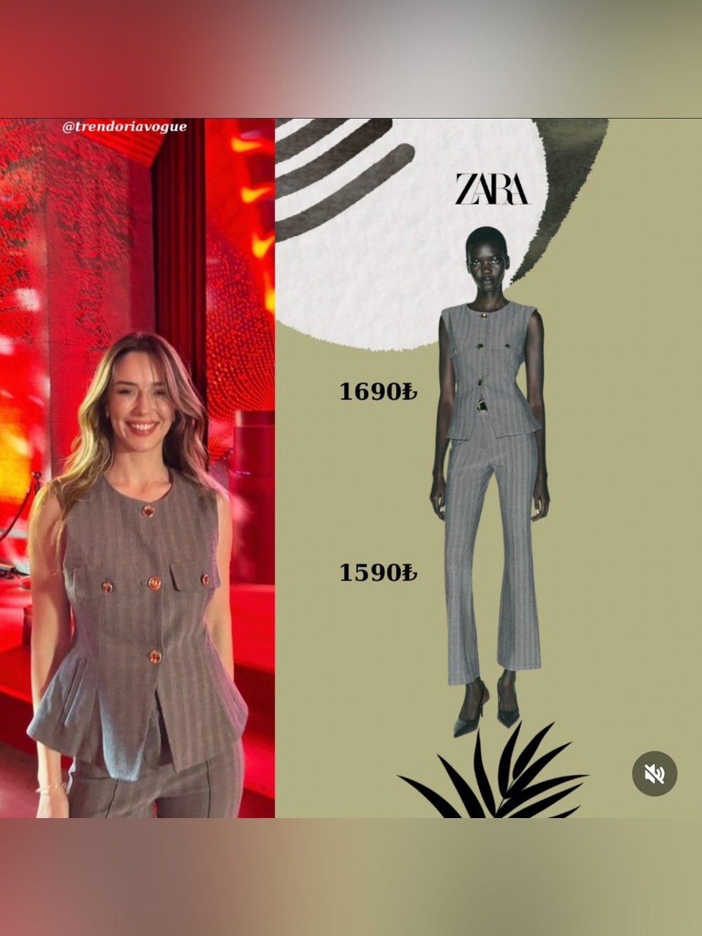Zara Gray Pinstripe Vest and Flare Pants Set with Gold Buttons - Picture 3 of 14